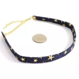 Navy Blue Denim Choker with Gold Stars