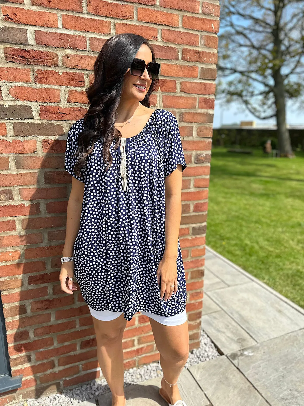 Navy Polka Dot Tassel Top Fran