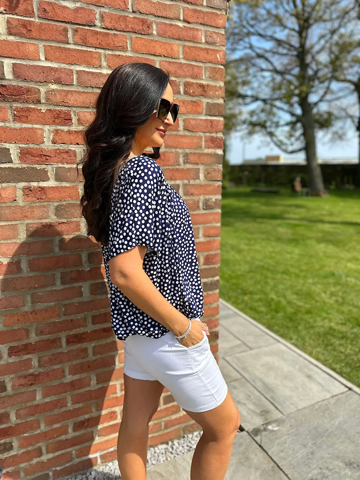 Navy Polka Dot Tassel Top Fran