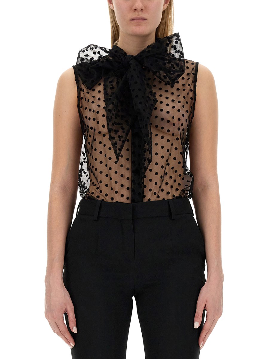 NINA RICCI    SHEER POLKA DOT TULLE KNOT TOP