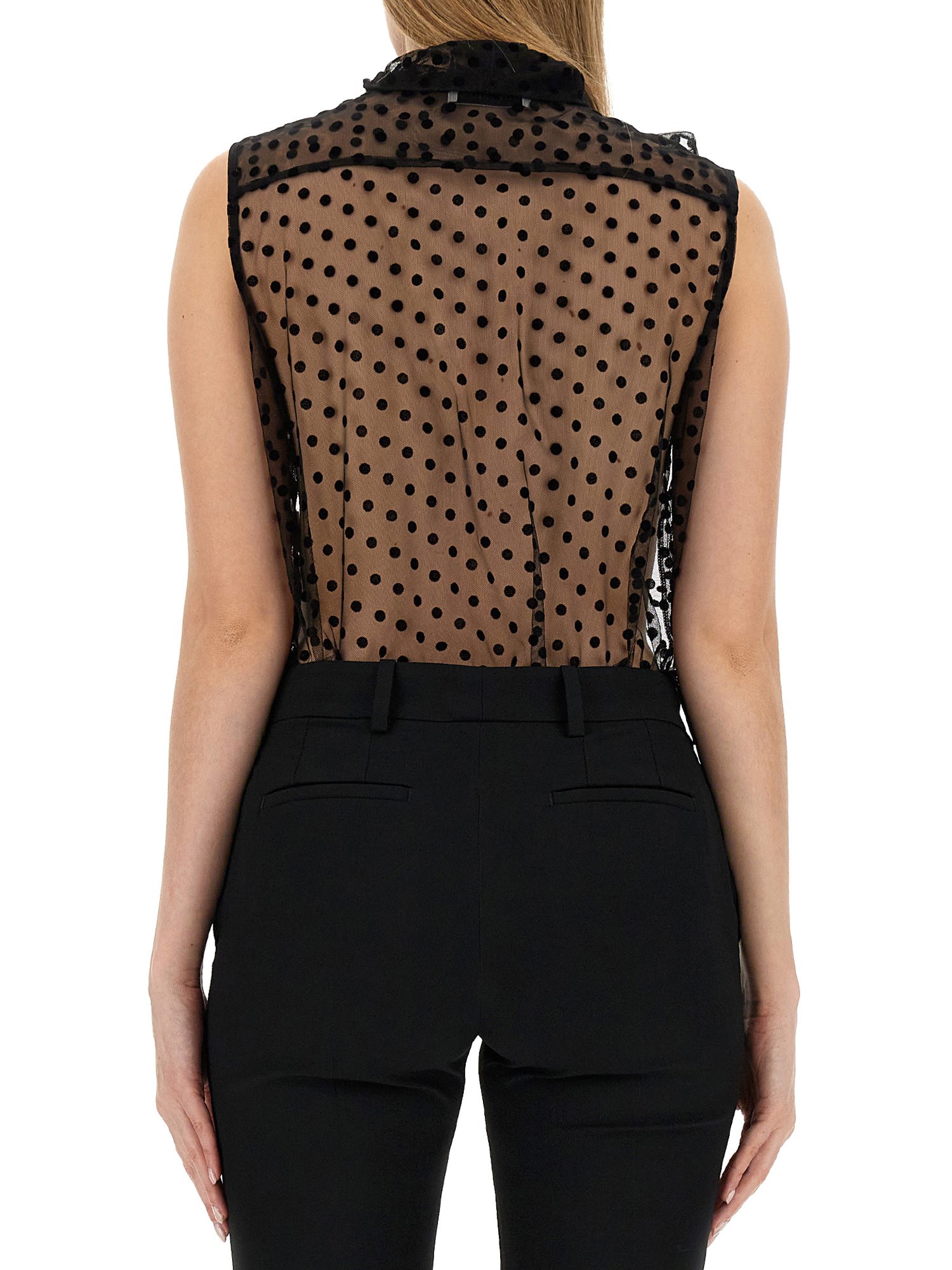 NINA RICCI    SHEER POLKA DOT TULLE KNOT TOP