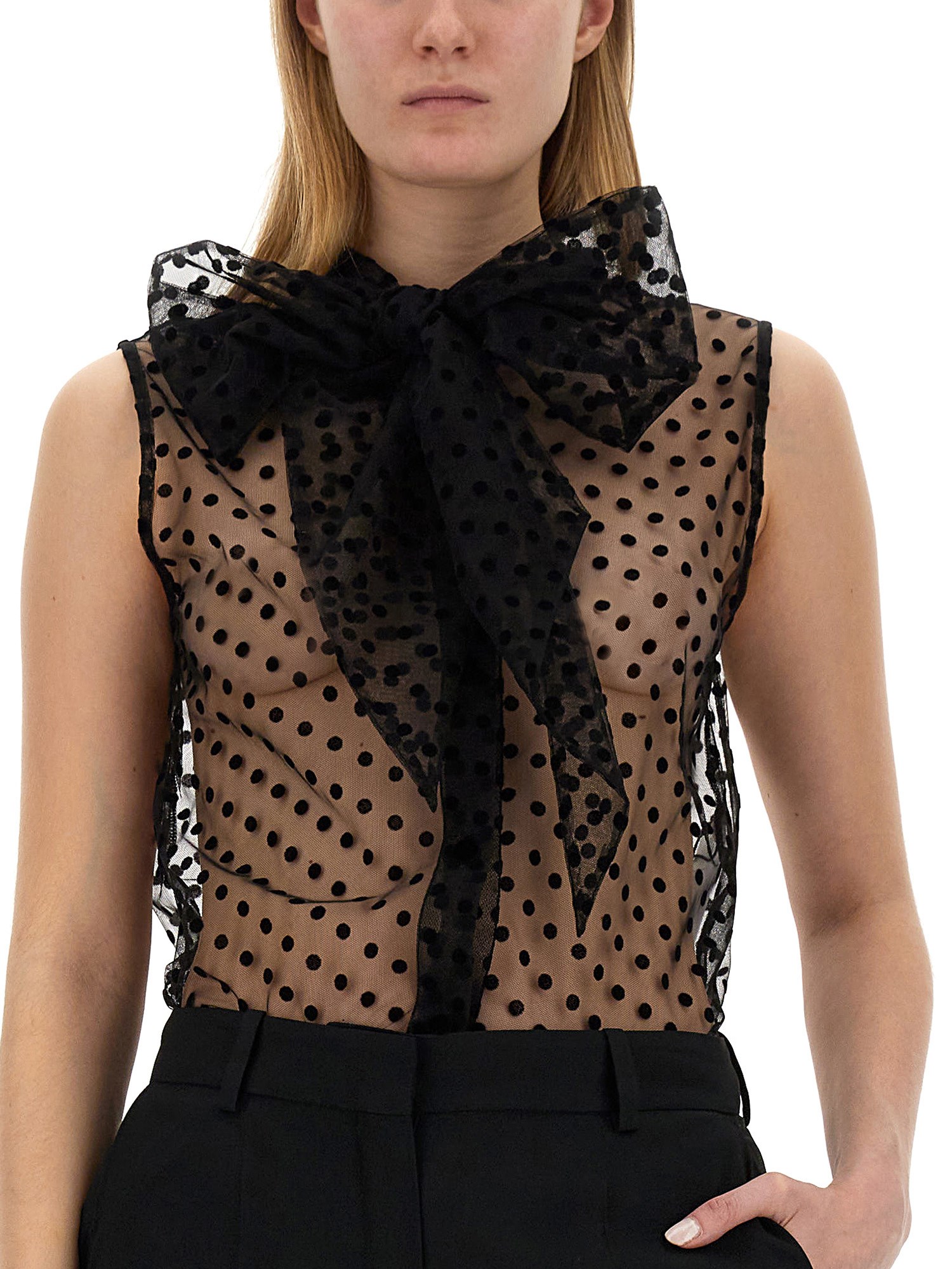 NINA RICCI    SHEER POLKA DOT TULLE KNOT TOP