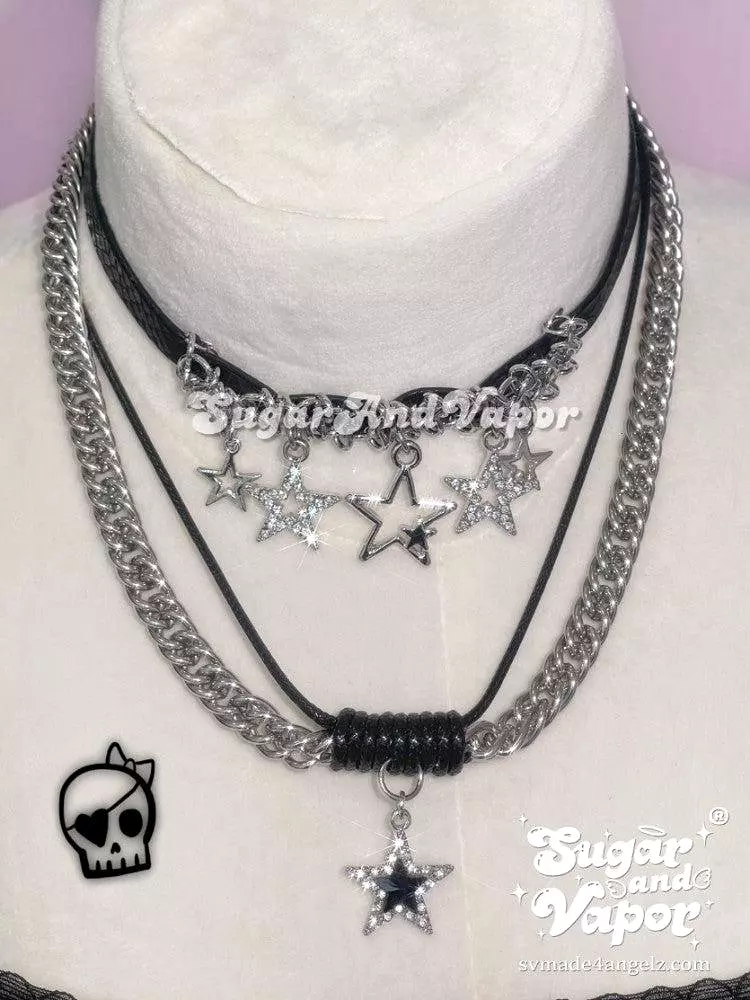 Nyssa Y2K Stars Pu Choker Necklaces