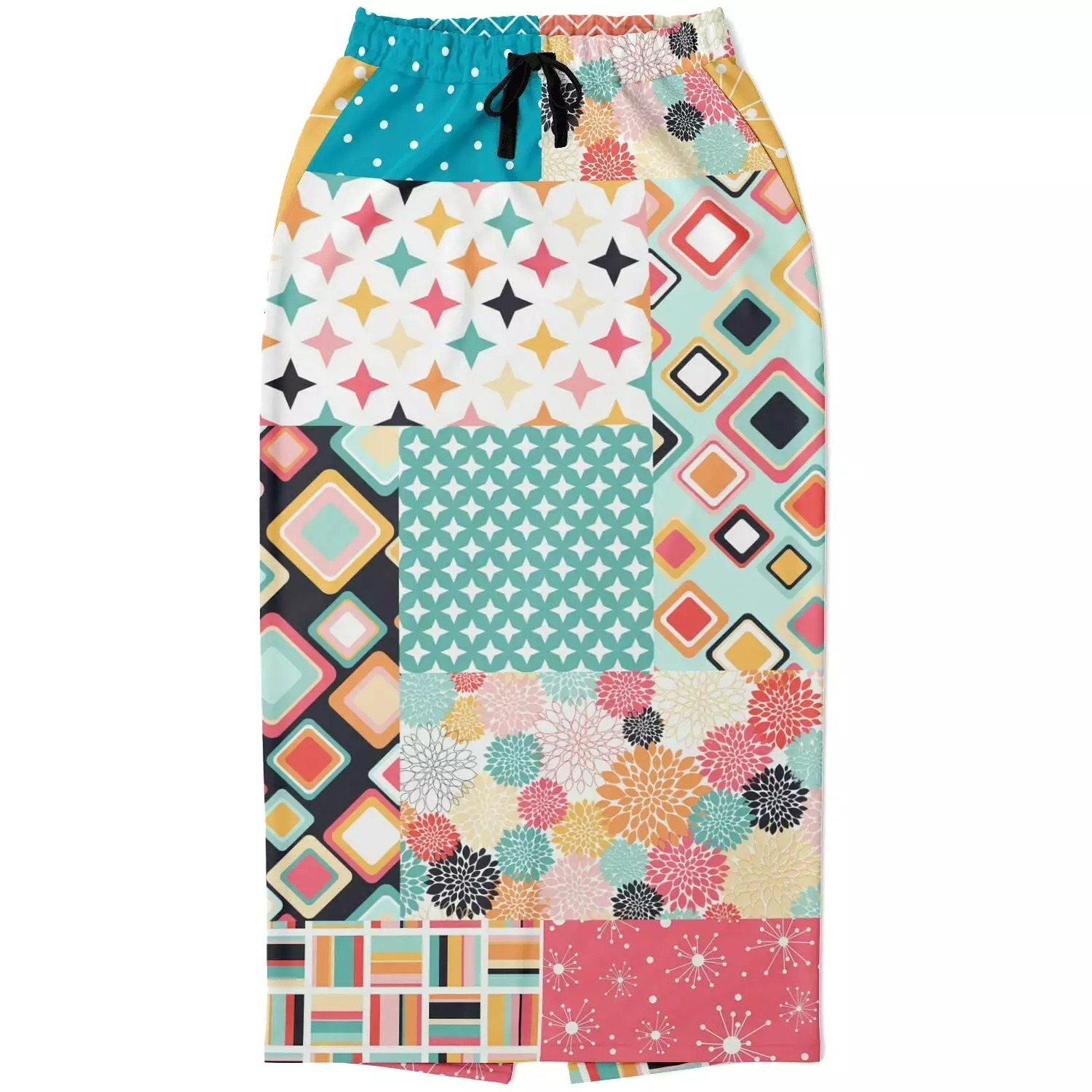 Old Miami Geo Patchwork Eco-Poly Long Pocket Skirt