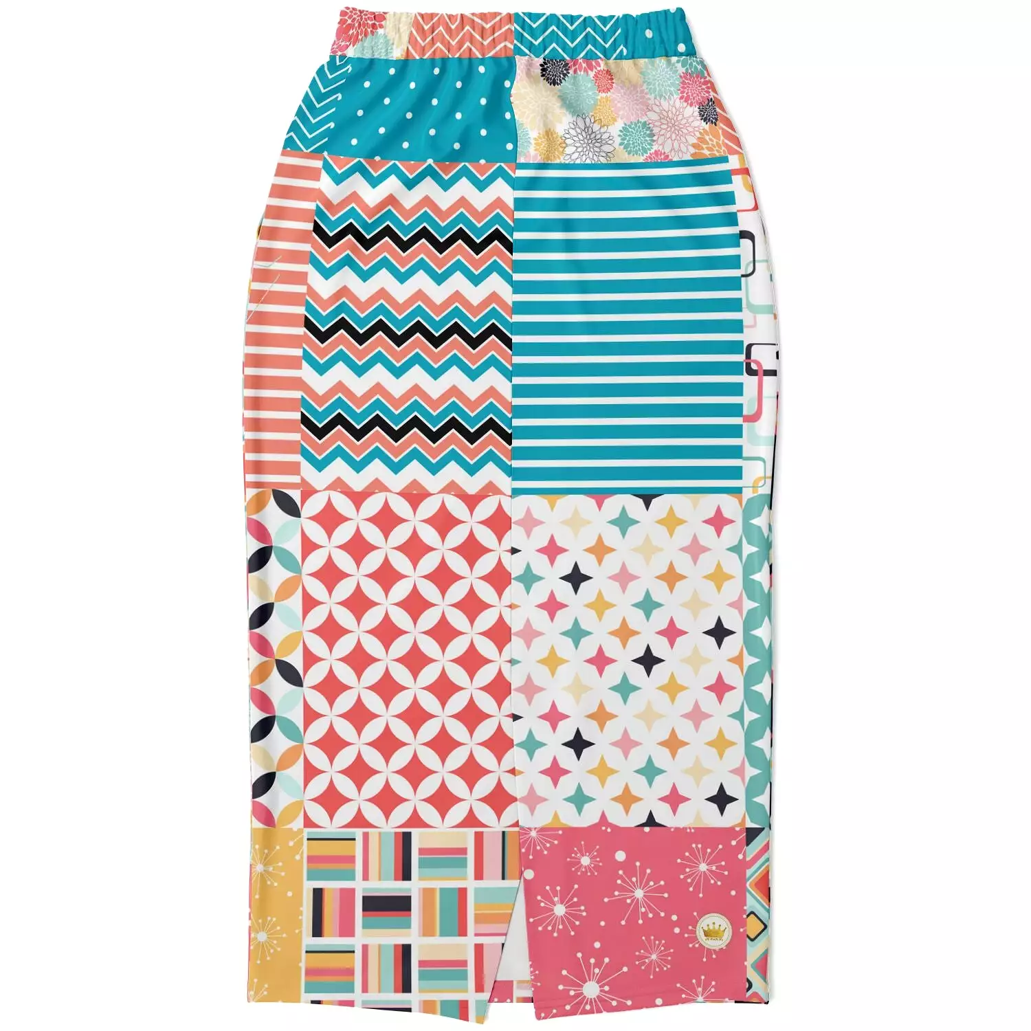 Old Miami Geo Patchwork Eco-Poly Long Pocket Skirt