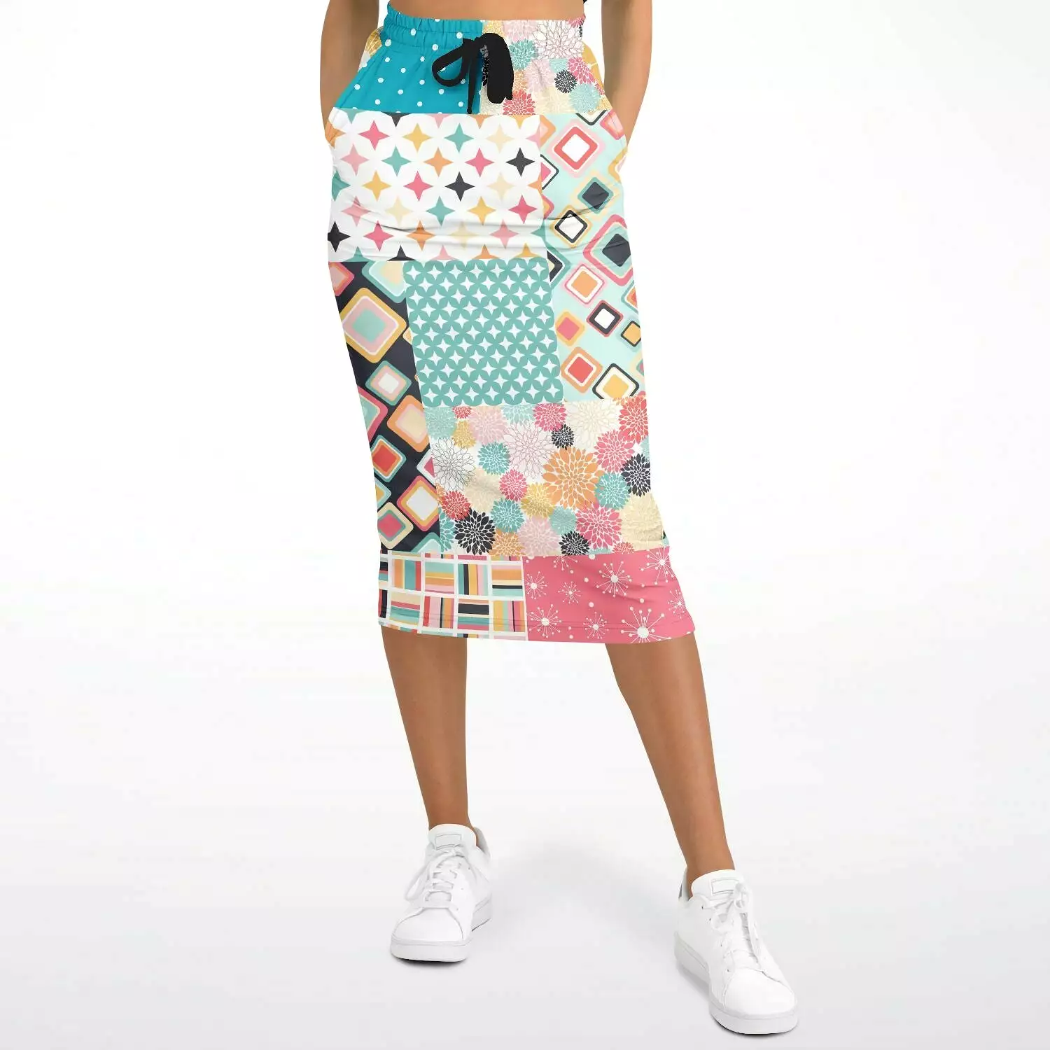 Old Miami Geo Patchwork Eco-Poly Long Pocket Skirt