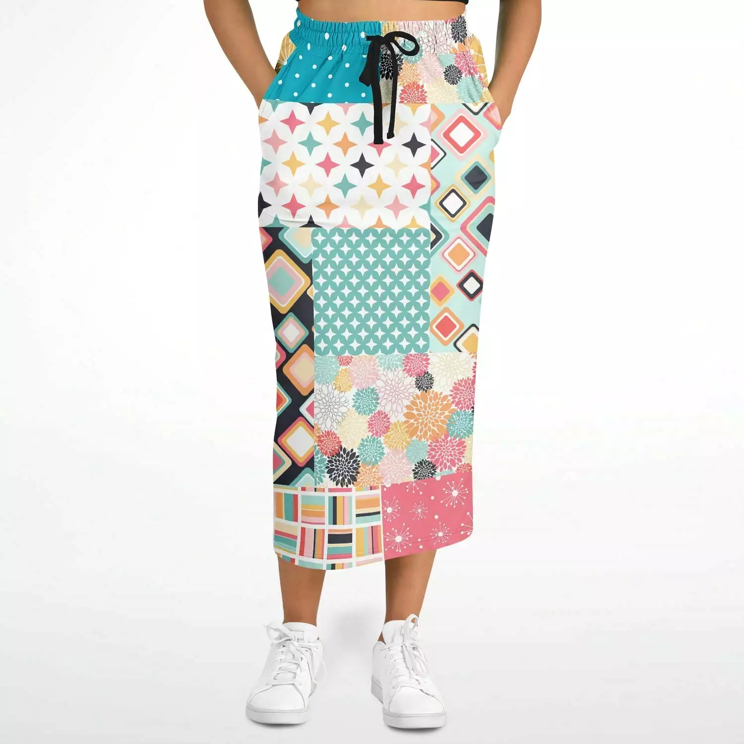 Old Miami Geo Patchwork Eco-Poly Long Pocket Skirt