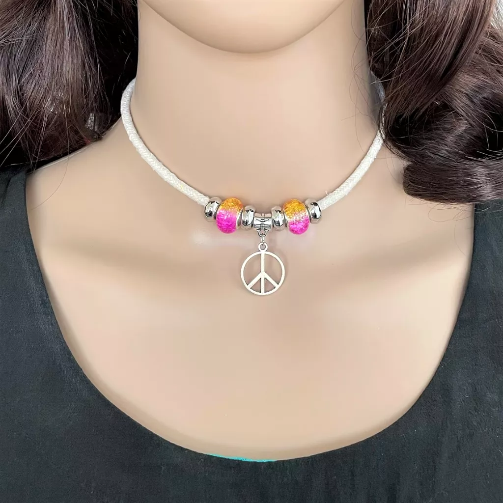 Peace Sign Beaded Choker