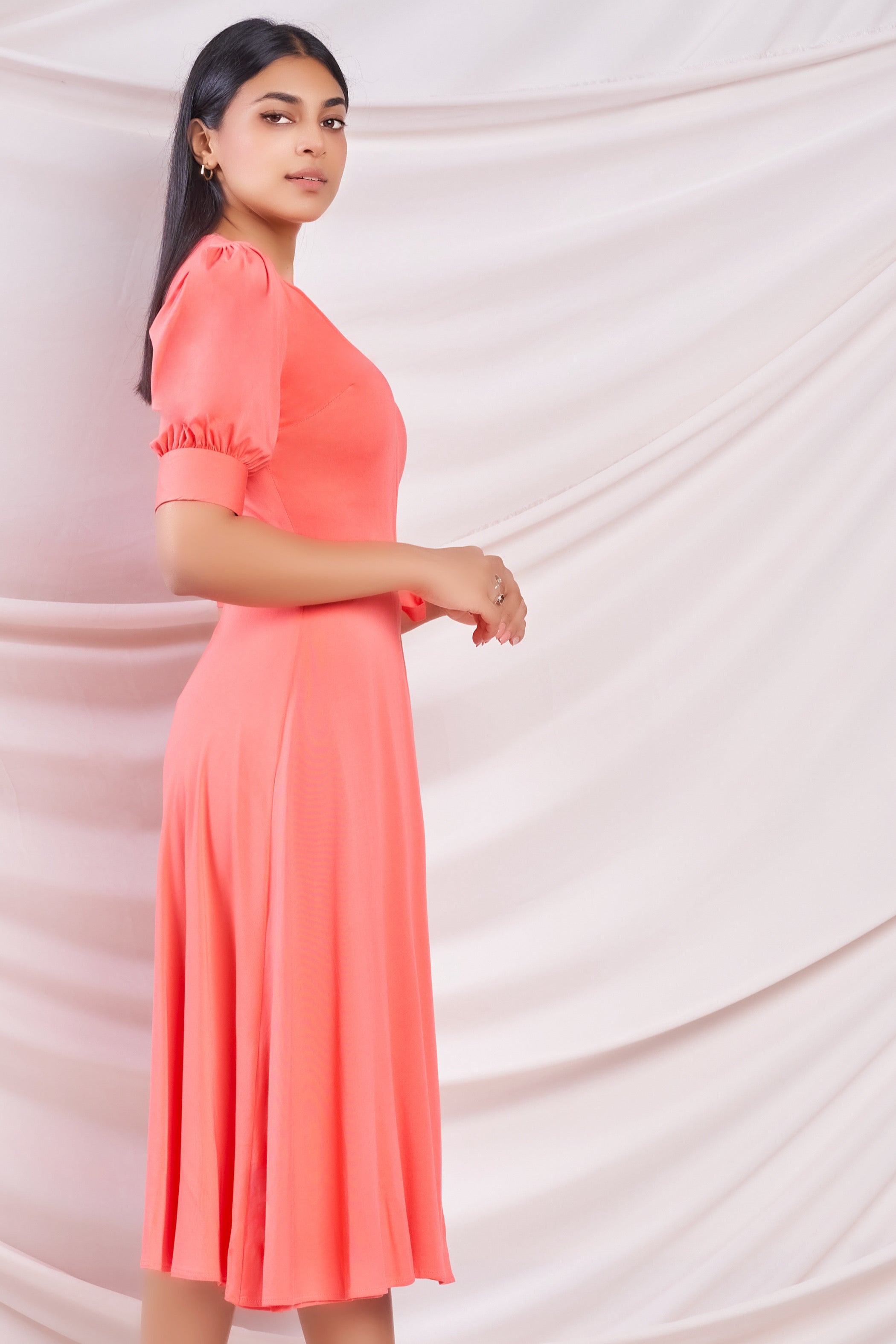 Peach Midi Wrap Dress