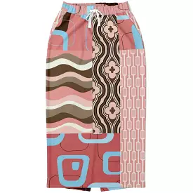 Pink Geo Retro Patchwork Eco-Poly Long Pocket Skirt