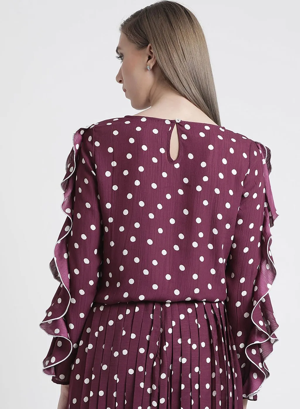 Polka Dot Top With Frills At Its Sleeves