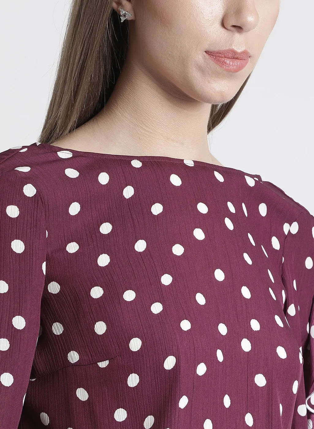 Polka Dot Top With Frills At Its Sleeves