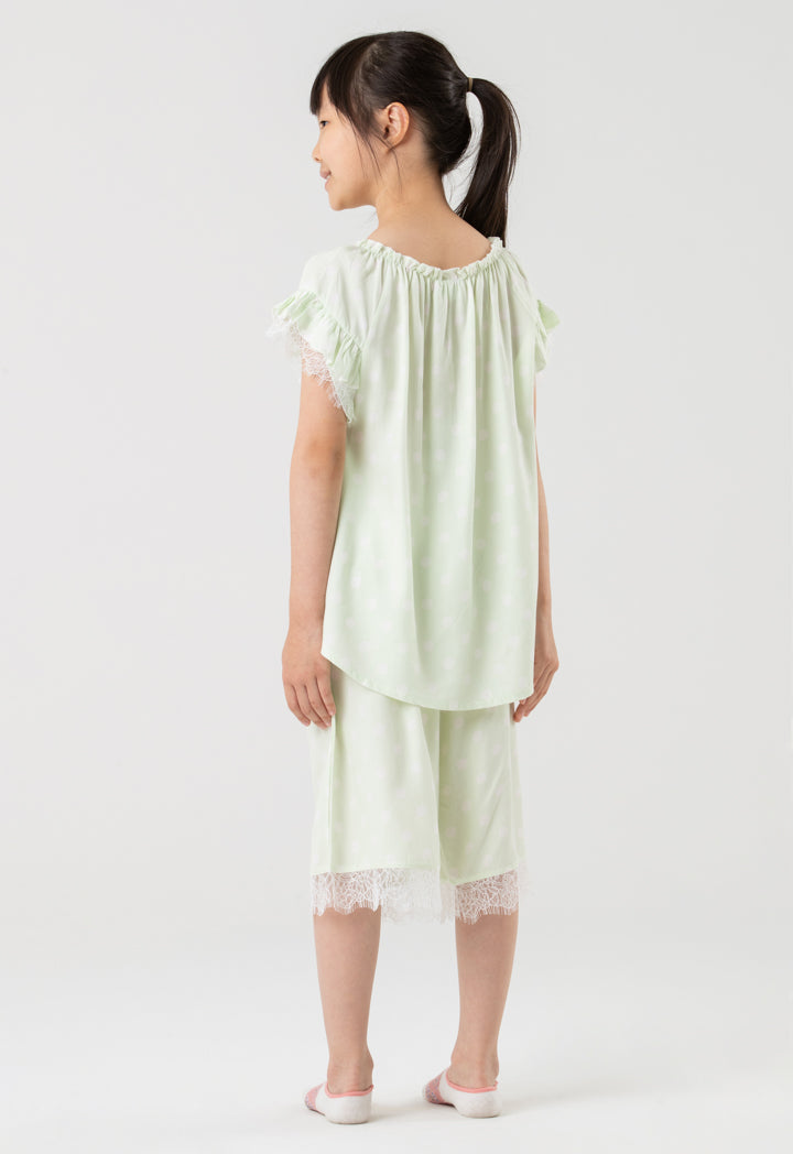 Polka Dots High-Low Ruffles Lace Pajama Set