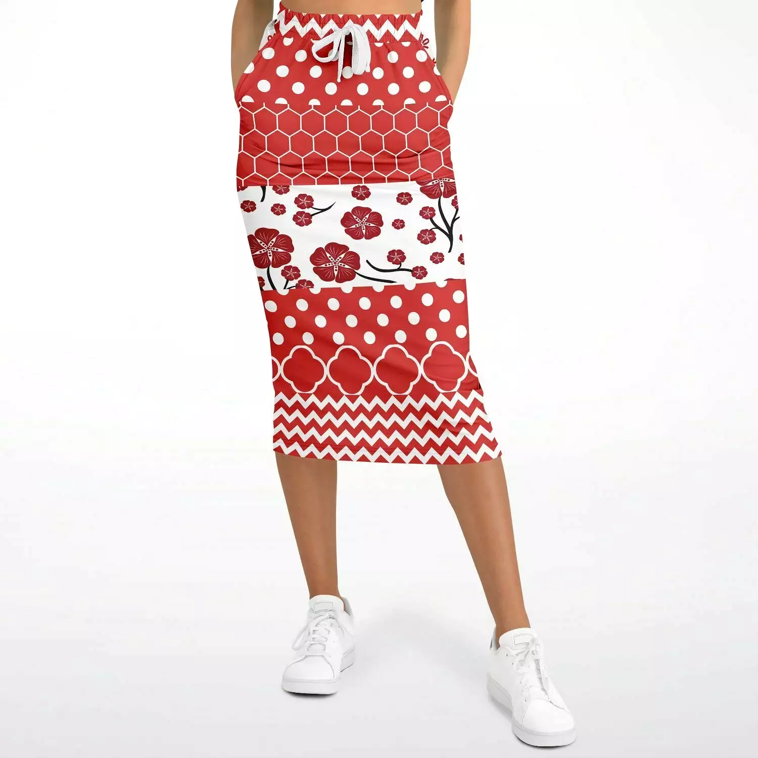 Red Crimson Eco-Poly Long Pocket Skirt