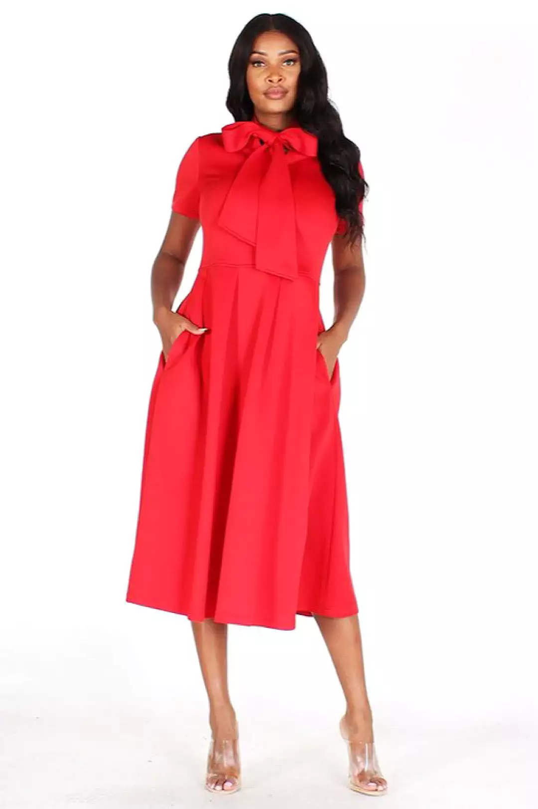 Red Necktie Mid Length Dress