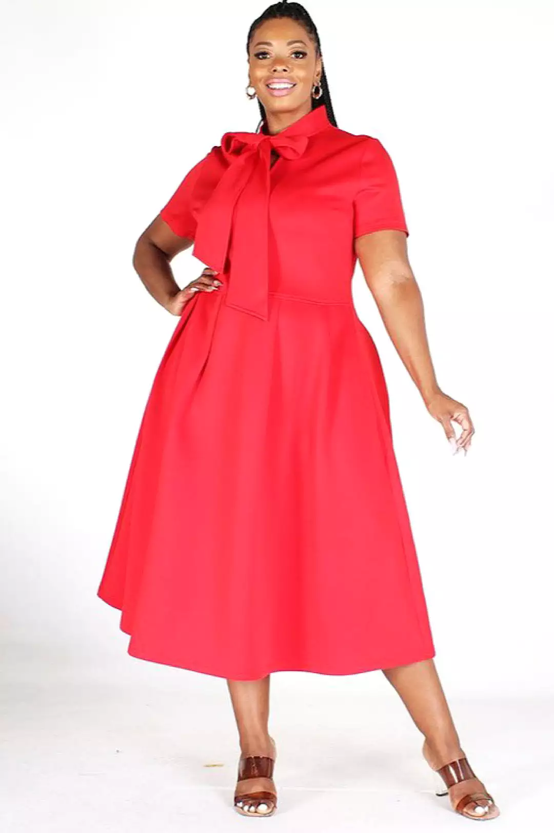 Red Necktie Mid Length Dress