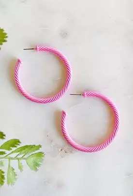 Remi Cable Hoop Earrings in Pink