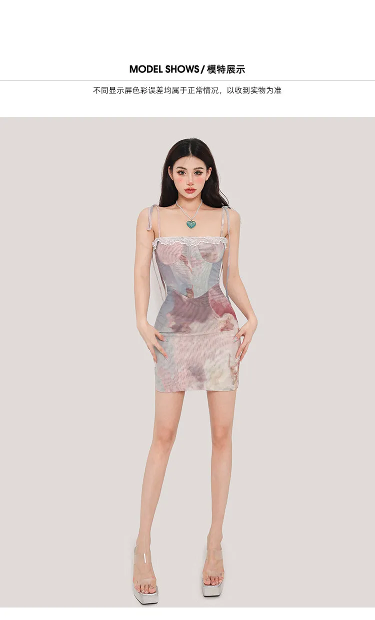 Renaissance Pastel Color Spaghetti Strap Slim Corset Mini Dress