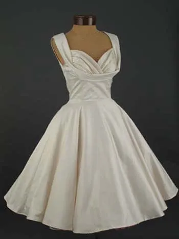 Retro Vintage Tea Length Ivory Satin Dress DV2053