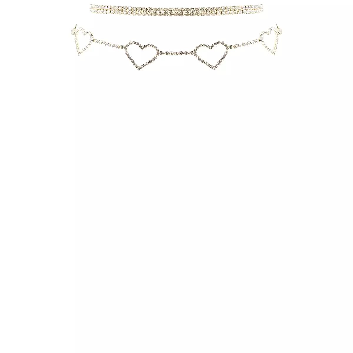 Rhinestone 5 Heart Choker Necklace