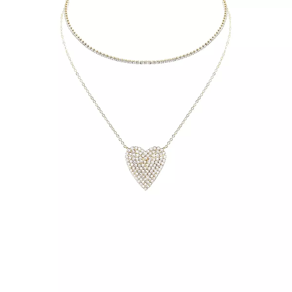 Rhinestone Heart Choker And Necklace Set