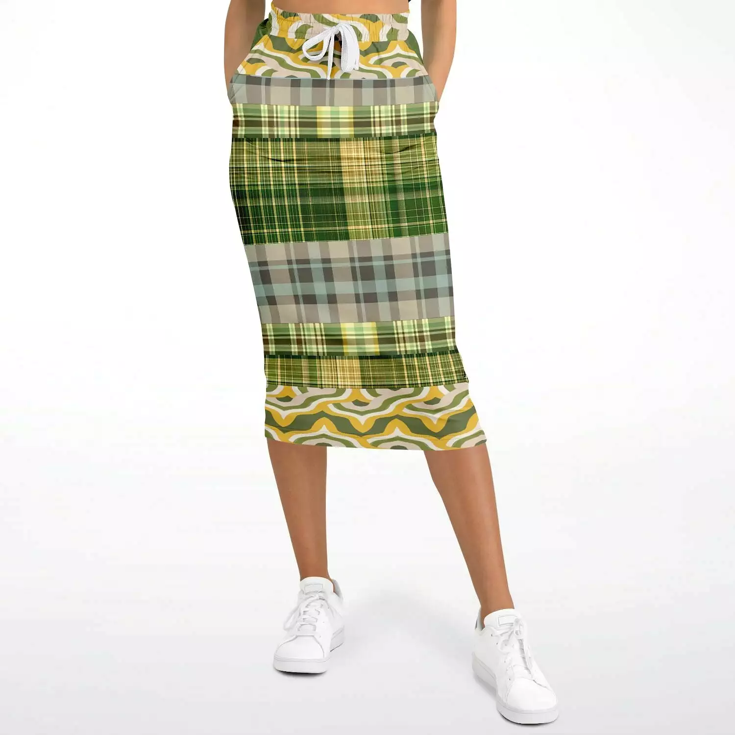 Rolling Green Plaid Eco-Poly Long Pocket Skirt