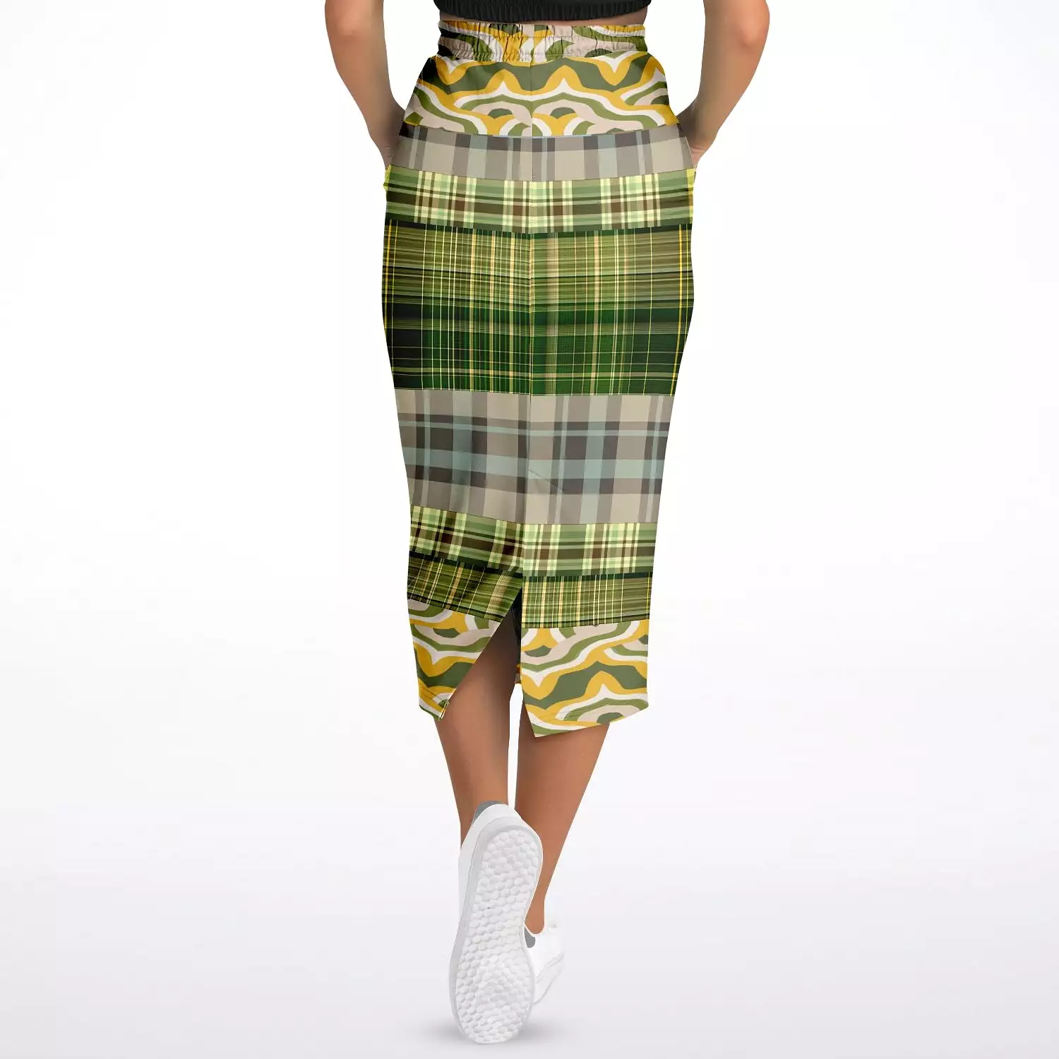 Rolling Green Plaid Eco-Poly Long Pocket Skirt