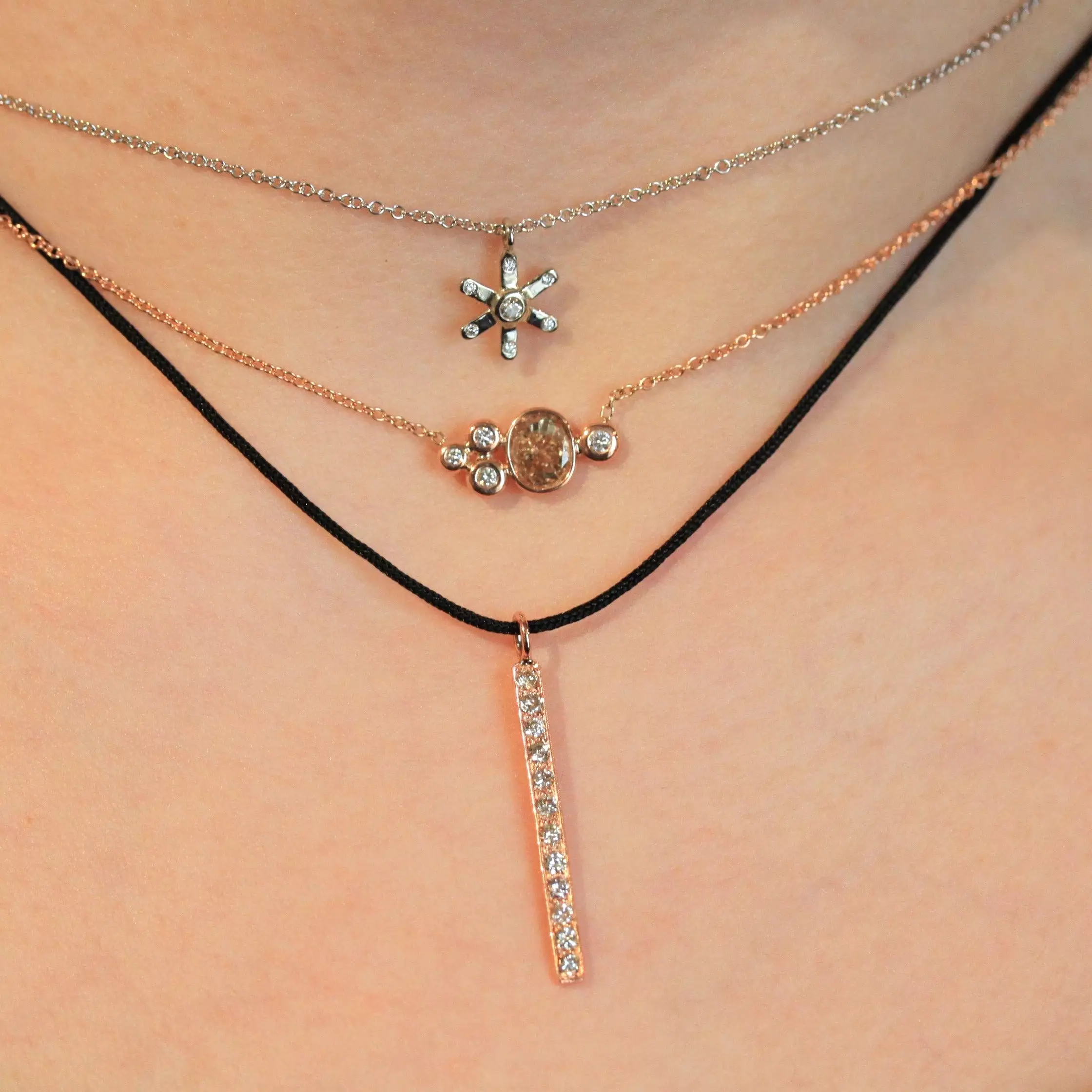 Rose Gold Diamond Bar Necklace