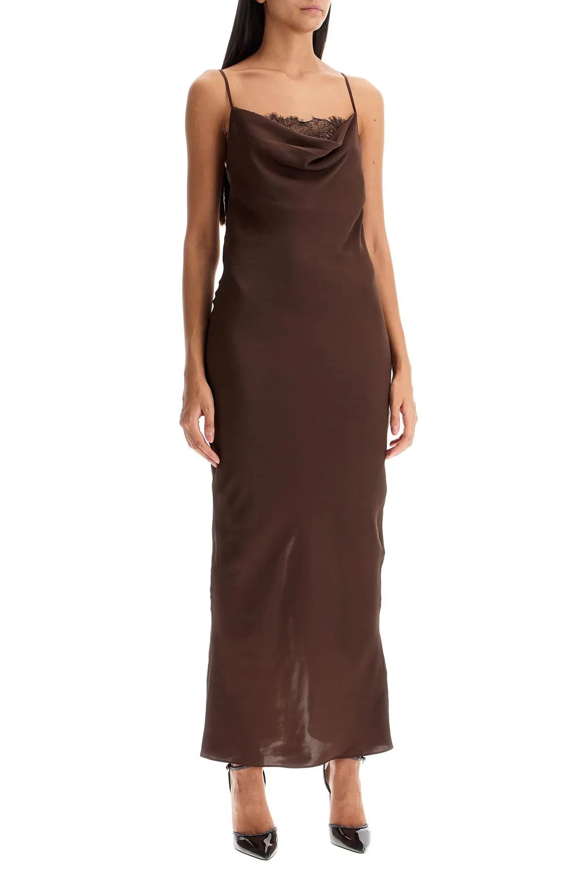 Rotate Lace Slip Dress With Lace   Brown