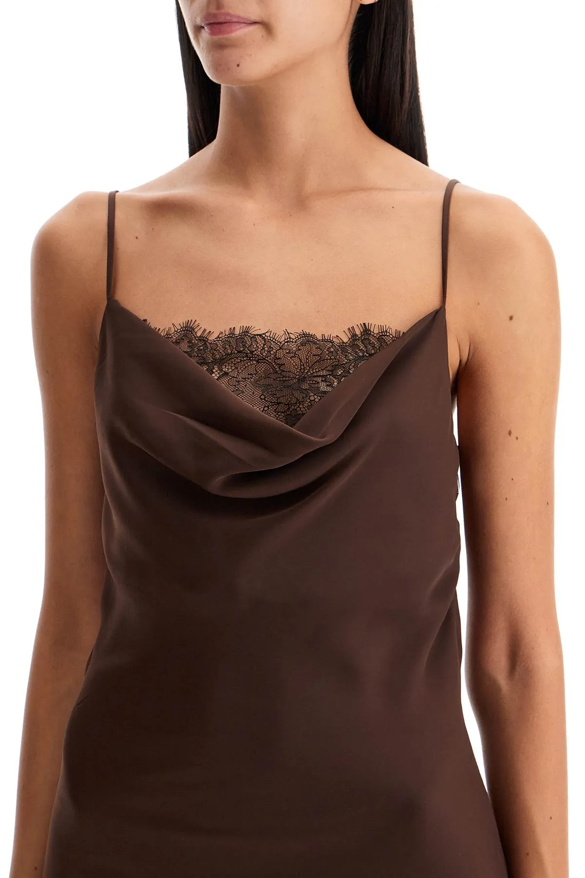 Rotate Lace Slip Dress With Lace   Brown