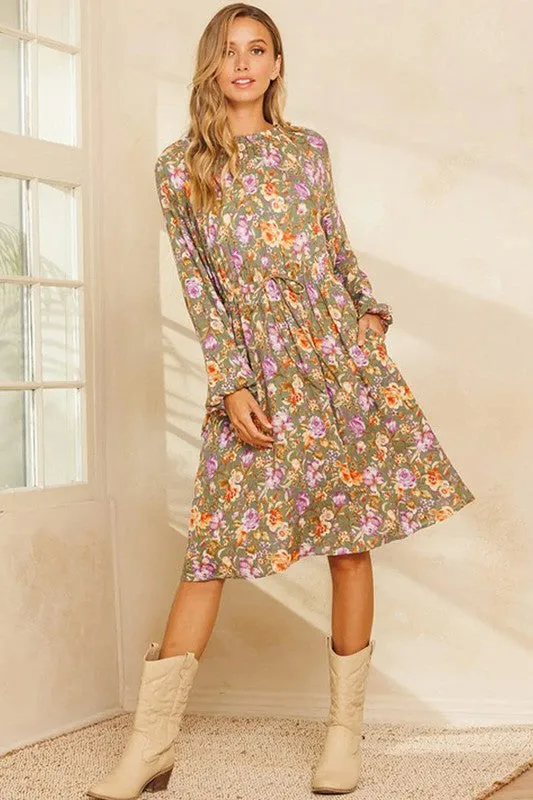 Sage Floral Midi Dress