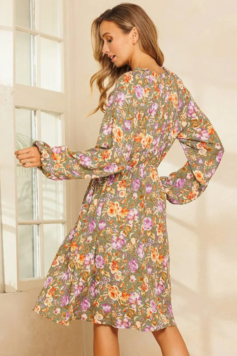 Sage Floral Midi Dress