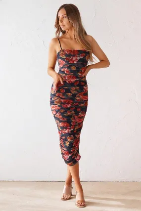 Sienna Midi Dress - Black Floral