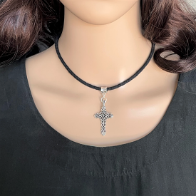 Silver Cross Black Choker