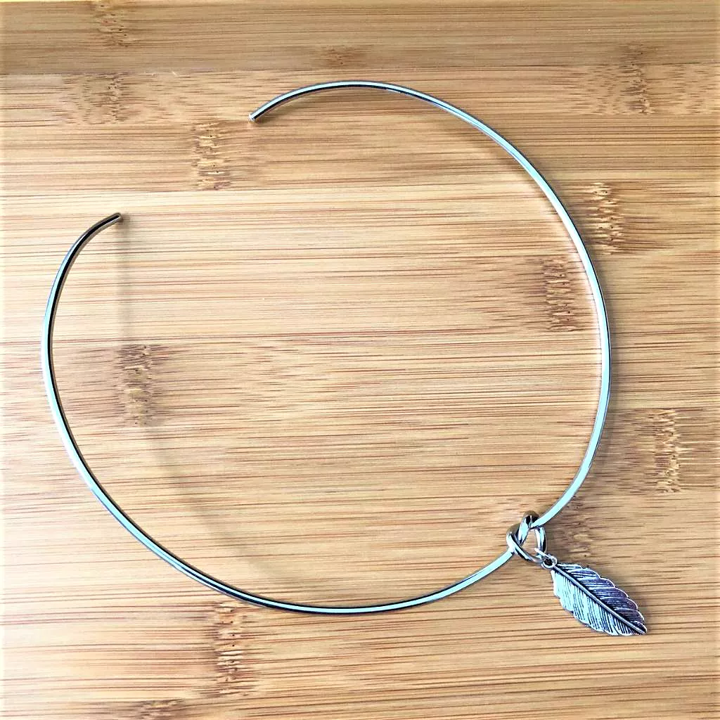 Silver Leaf Charm on Metal Choker