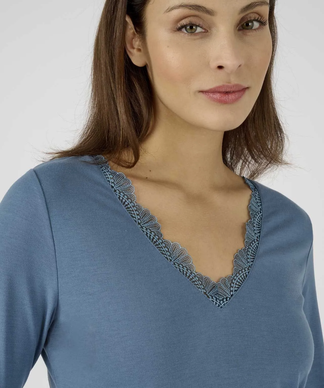 Skin Soft Long Sleeve Lace Trim T-shirt