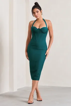 Supermodel | Bottle Green Halter-Neck Corset Midi Dress