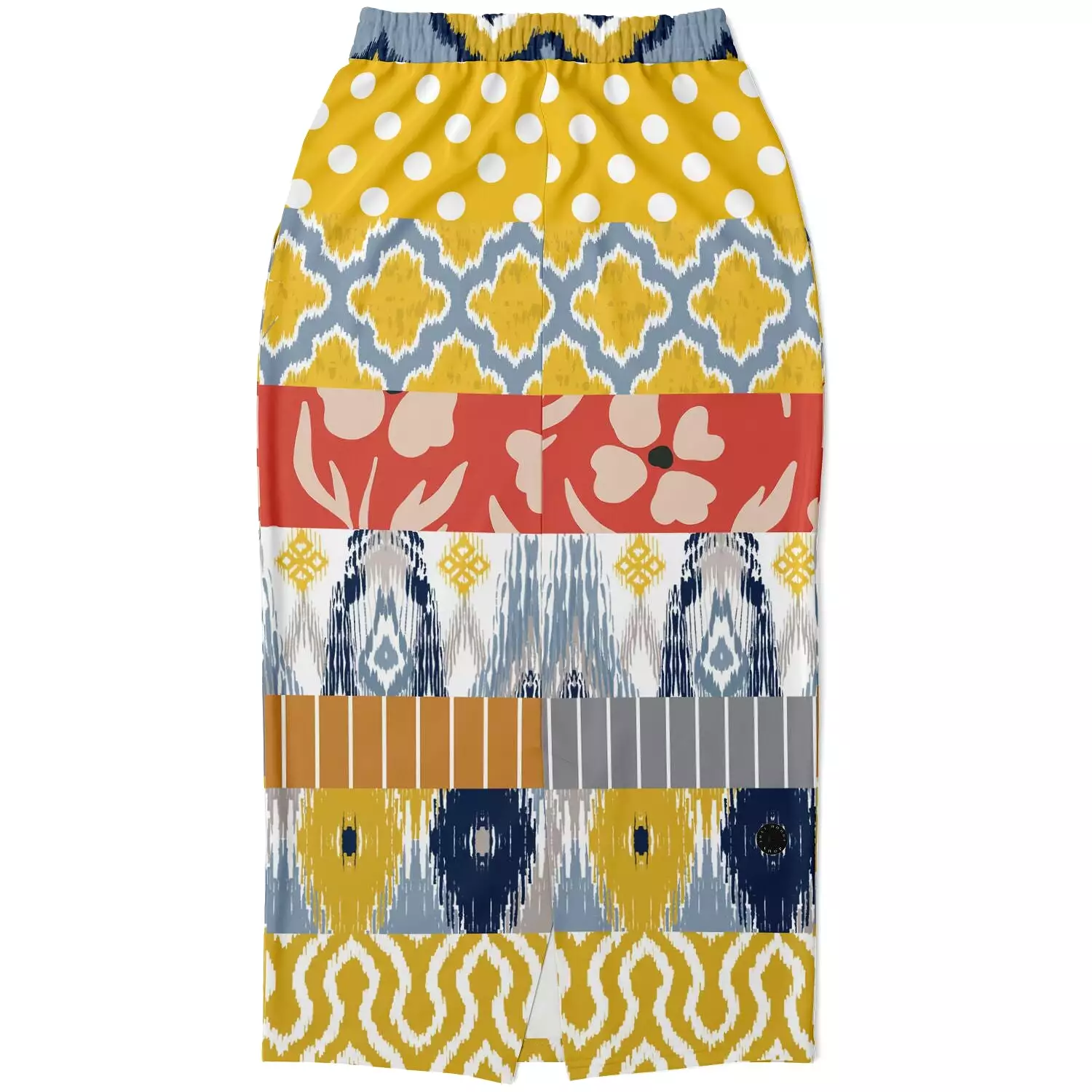 Tallulah Bankhead Yellow Ikat Patchwork Eco-Poly Long Pocket Skirt