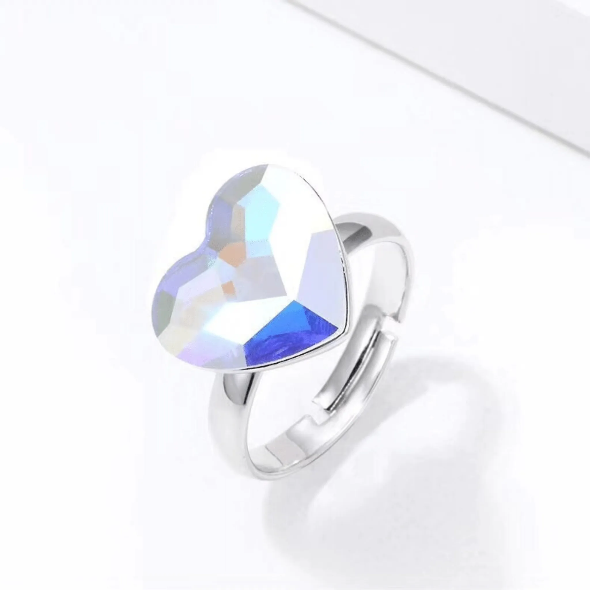 The Heart Crystal Platinum Plated Free Size Ring