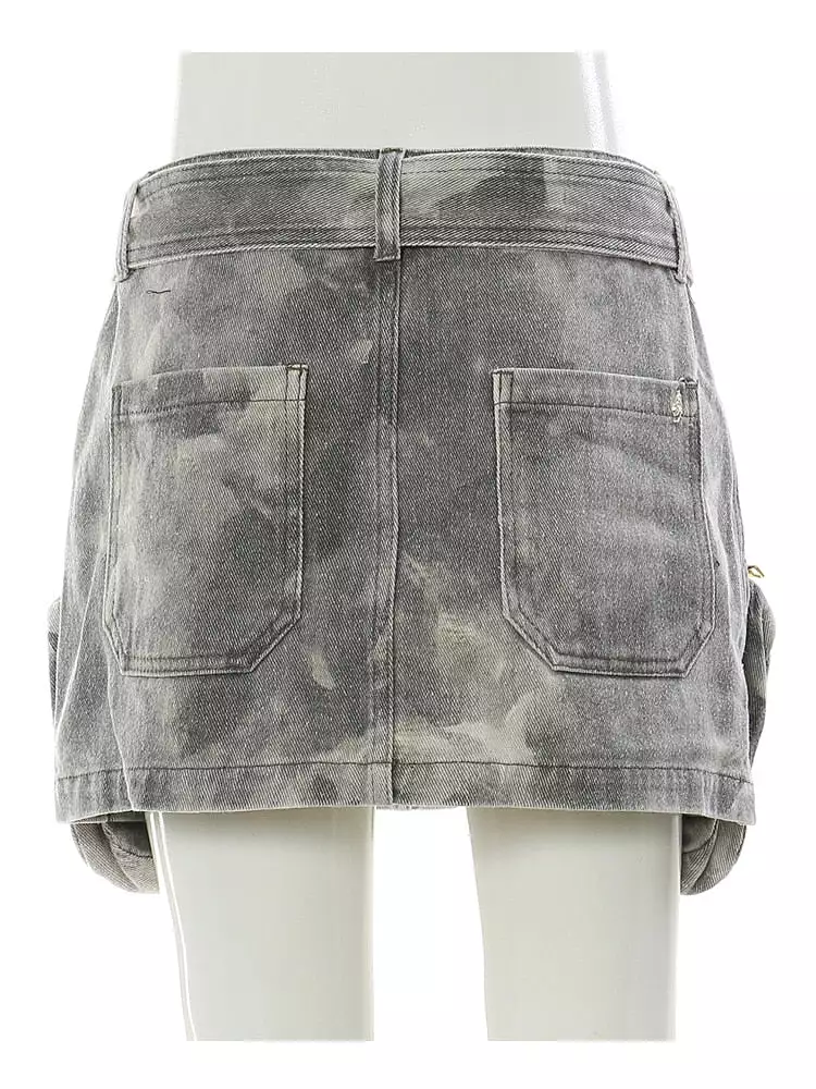 Three-dimensional Zipper Pocket Skirt Camouflage Low Waist Mini Denim Skirts With Belt Summer 2023 New 17A3602H