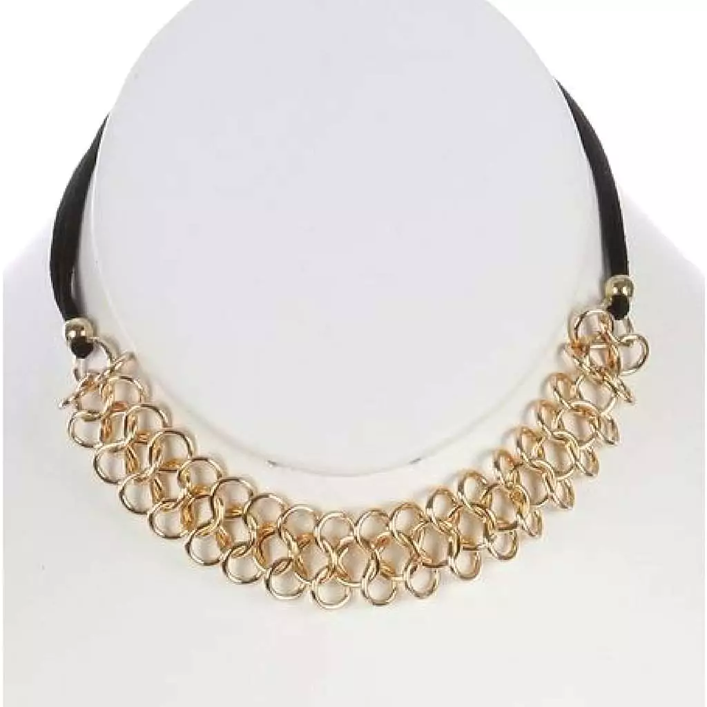 Triple Gold Chain and Black Suede Choker