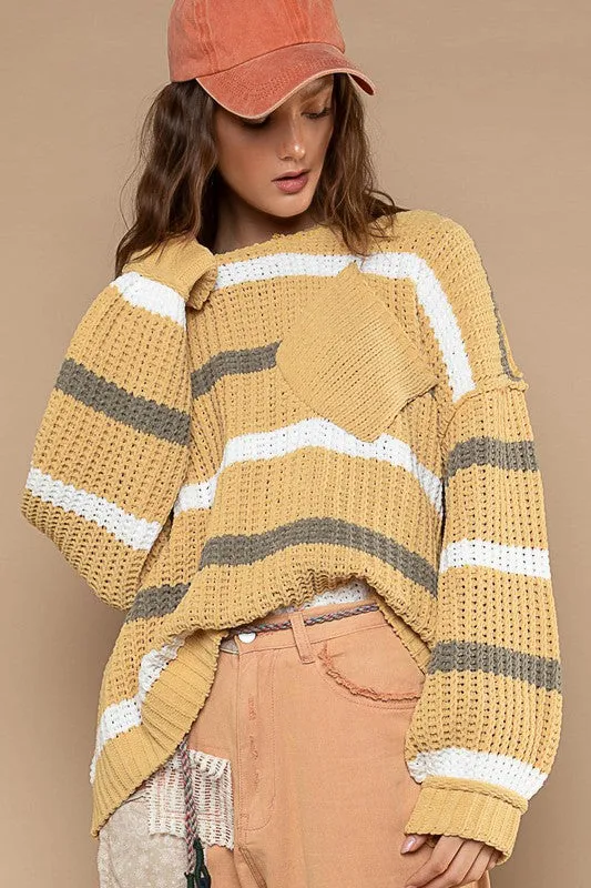 Tune It Out Striped Chenille Sweater (Honey)