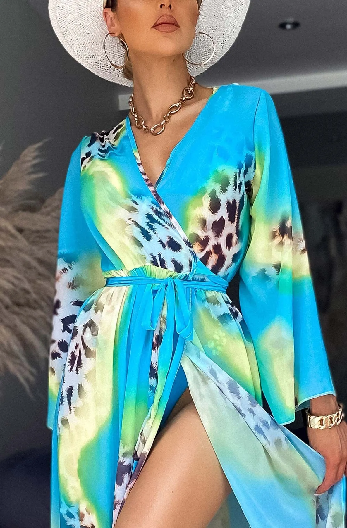 Turquoise Ivanna Beach Cover Up Maxi Wrap Dress