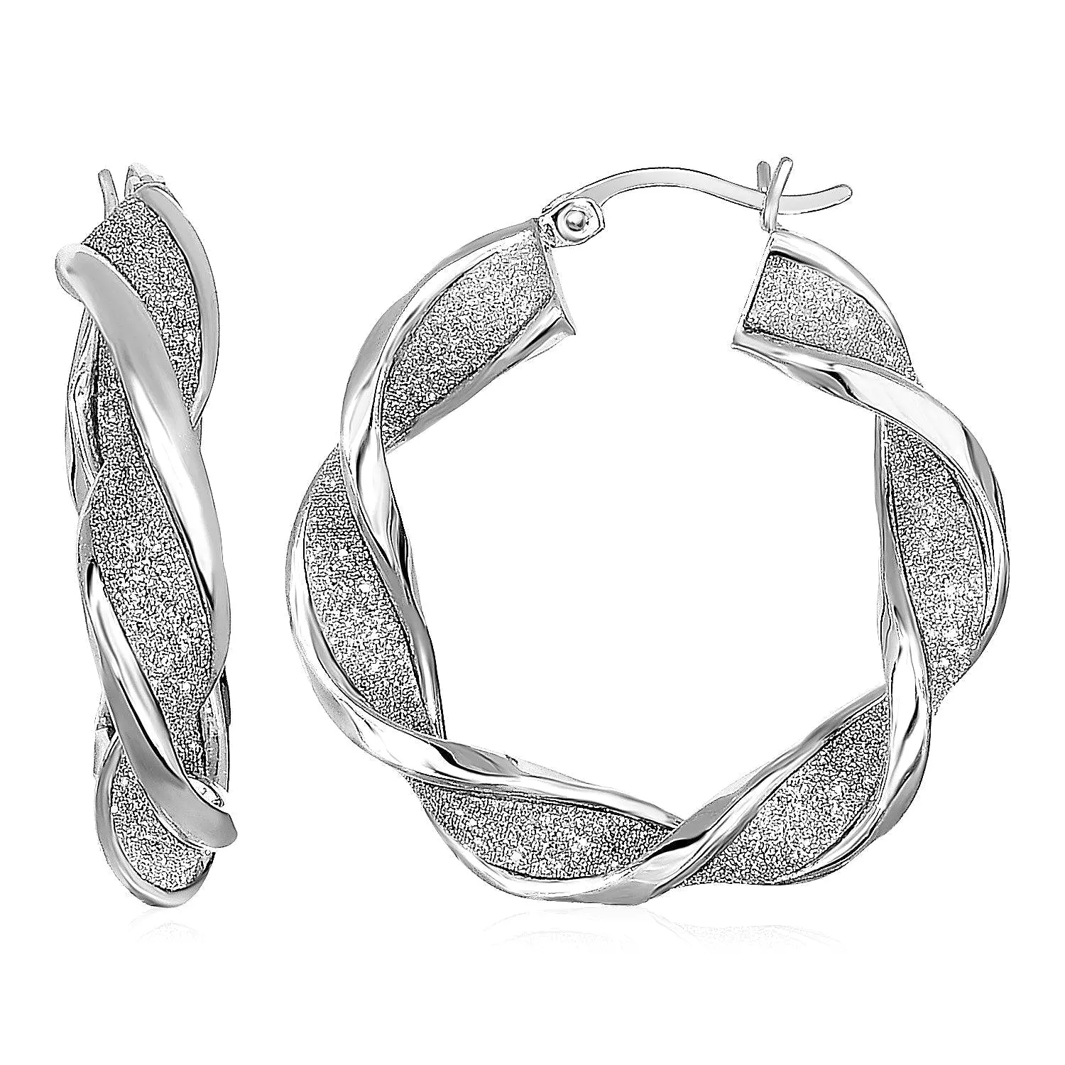 Twisted Glitter Textured Hoop Earrings in Sterling Silver