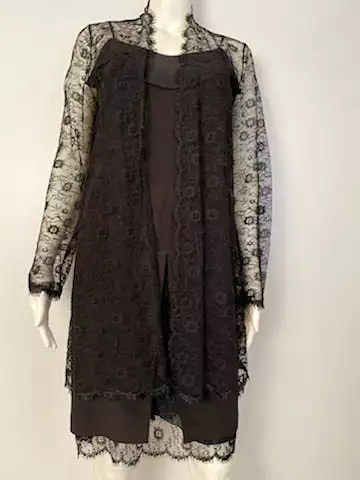 Vintage 01P, 2001 Spring Chanel 2 piece set Black Spaghetti Strap Dress with Lace overlay jacket US 2/4