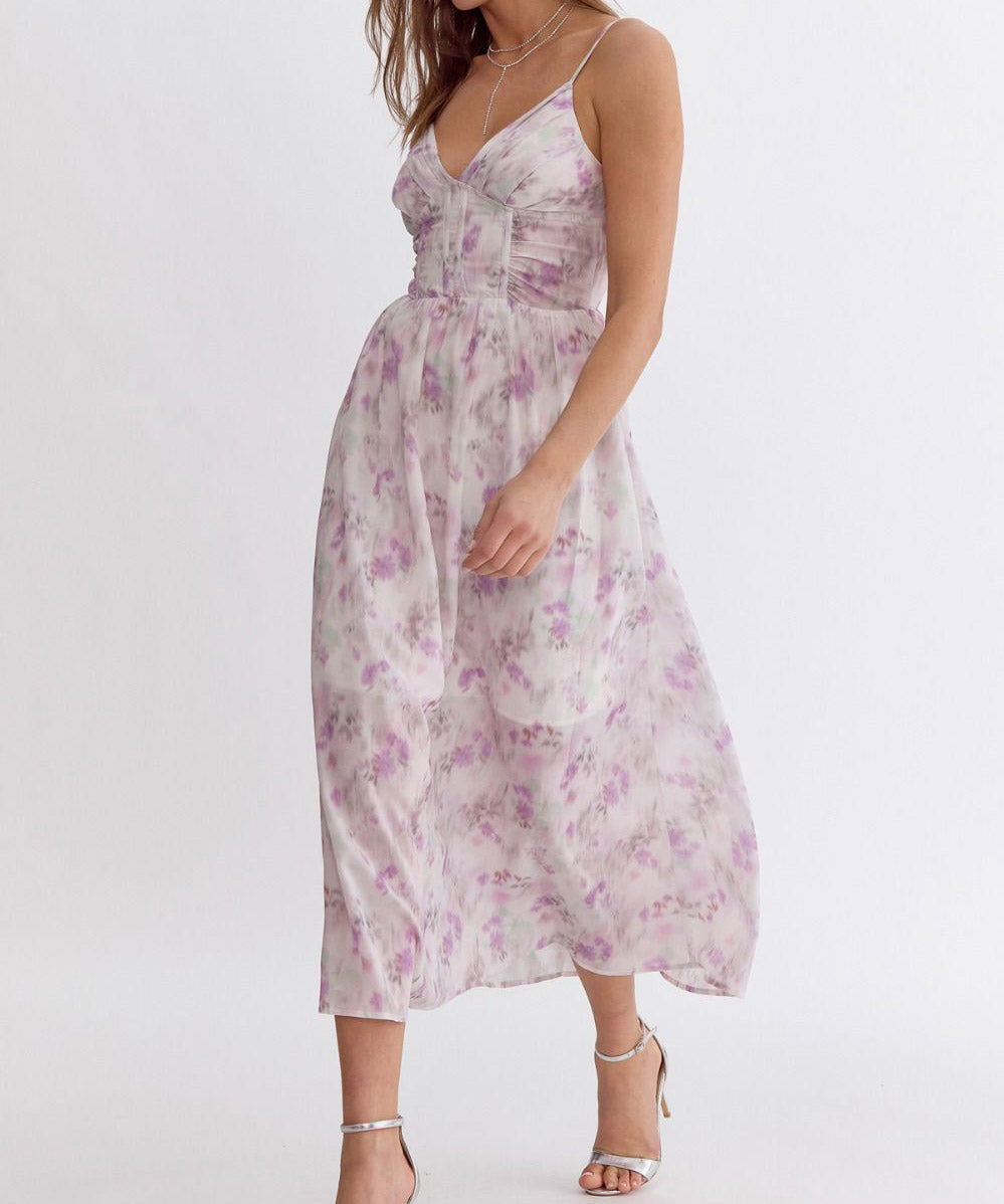 Watercolor Print Maxi Dress - Lavender