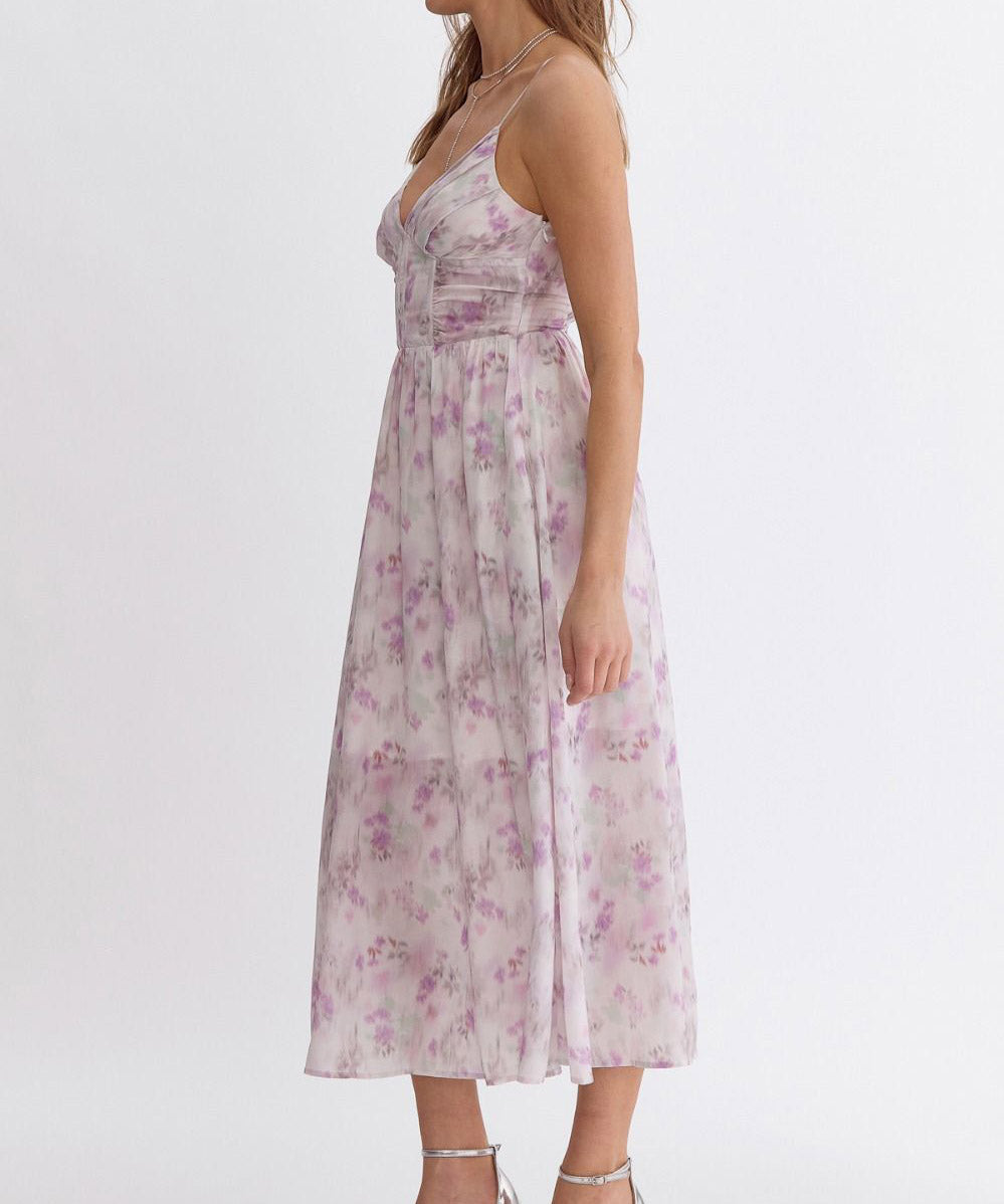 Watercolor Print Maxi Dress - Lavender