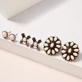 Western Design White Stud Earring Set