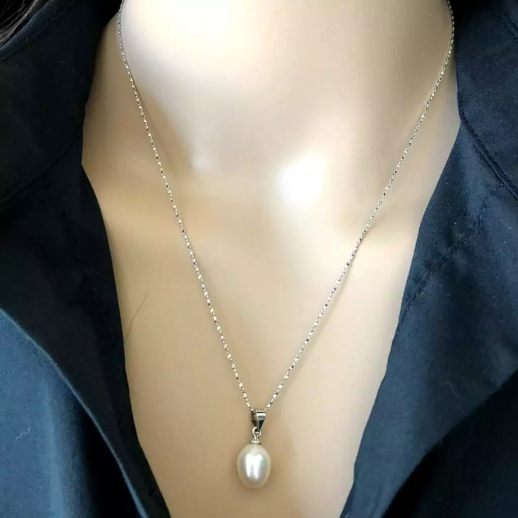 White Pearl Drop Sterling Silver Necklace