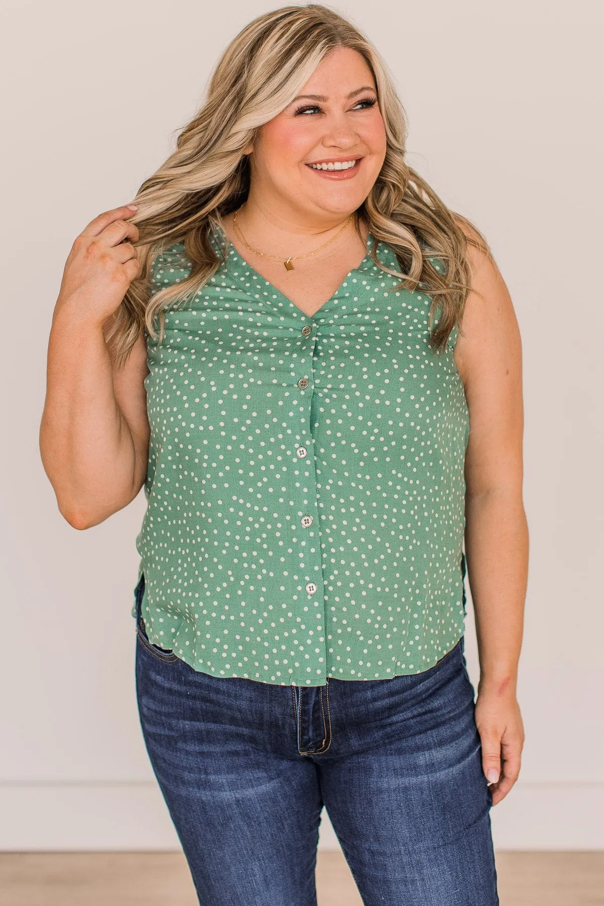 With Confidence Polka Dot Tank Top- Sage